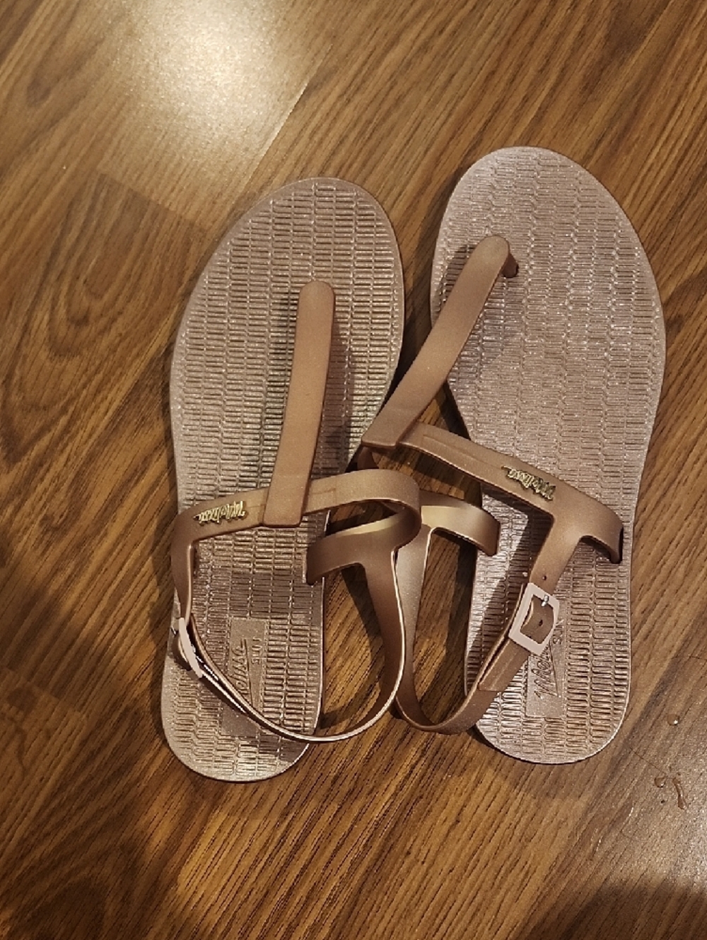 Melissa Women's Metallic Bronze T-Strap Sandals - Picture 2 of 3